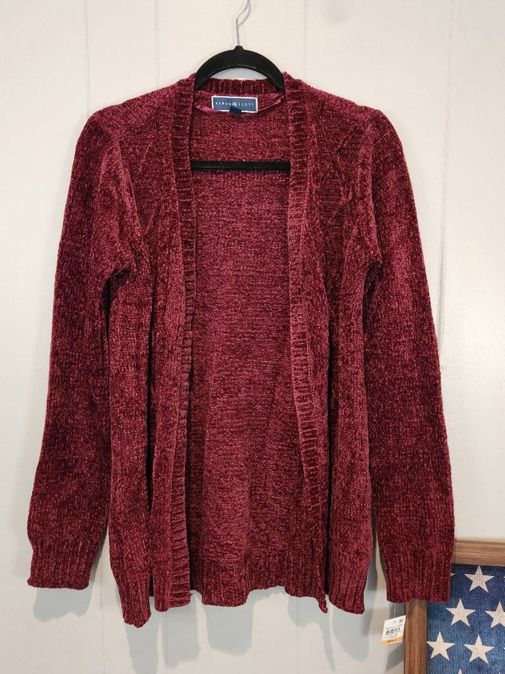 Karen Scott Women's Merlot Red Open Front Cardigan S